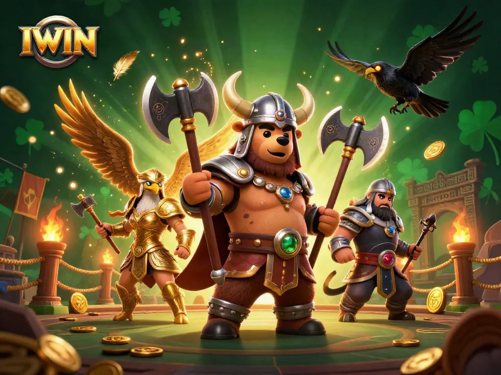 Engage in IWIN's thrilling casino adventure with Viking bear and Valkyrie eagle.