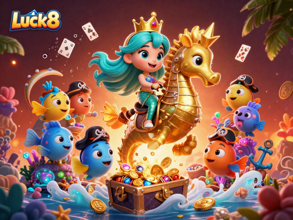 Experience thrilling wins at Luck8 with vibrant underwater casino adventure scene full of treasures.