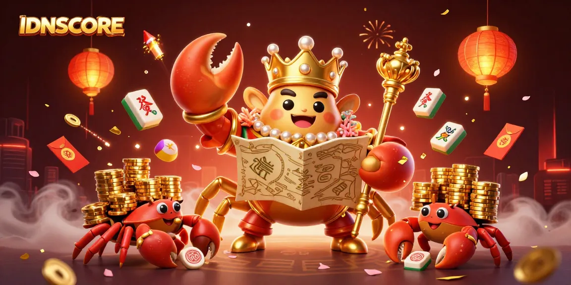 IDNSCORE showcases a vibrant crab-themed casino scene filled with 3D elements enhancing the gaming atmosphere.