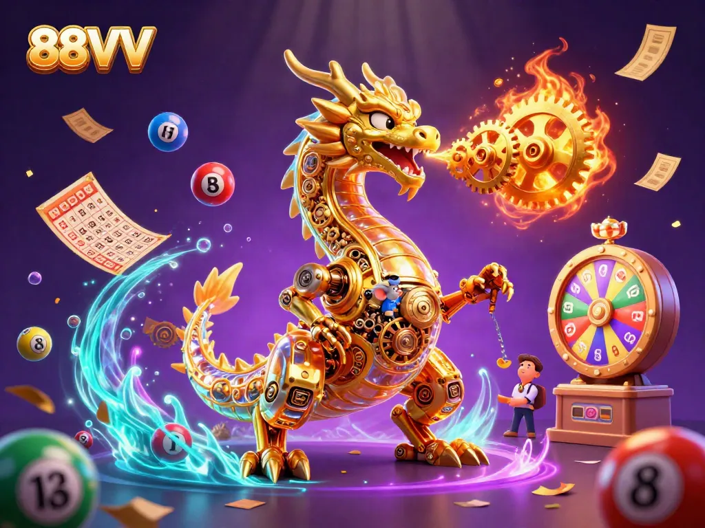 Experience the thrill of winning with 88VV in a lively casino scene full of lottery and gaming elements.