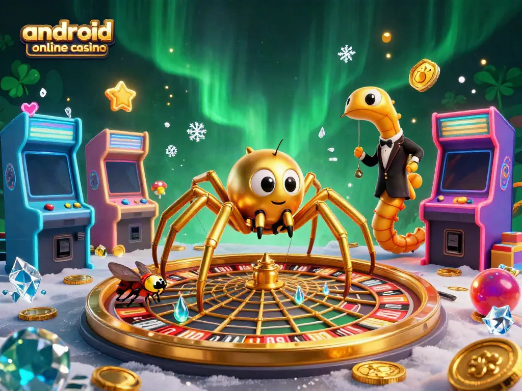 Engage in the thrilling world of an android online casino with a vibrant 3D scene of a roulette wheel and gaming elements.