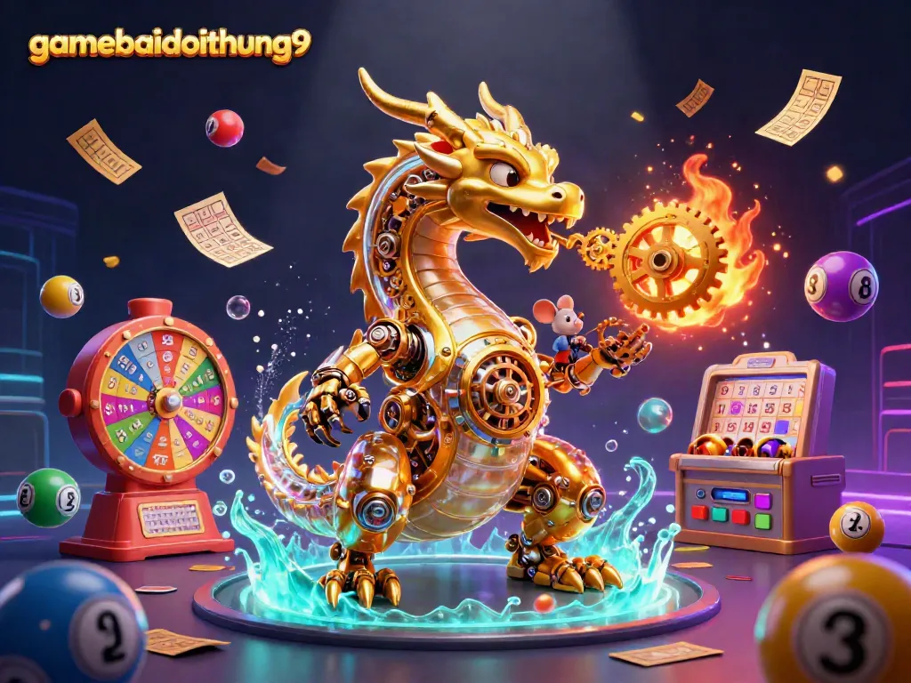 Experience thrilling gameplay at gamebaidoithuong9 with vibrant lottery elements, golden dragon, and exciting visuals.