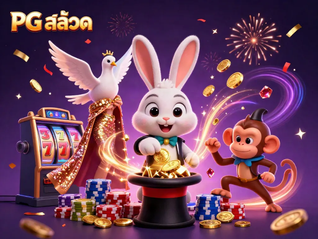 Experience fun and excitement as the magician rabbit pulls treasures in PG สล็อต!