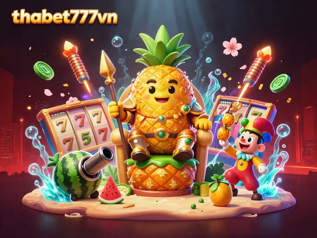 Experience thrilling gameplay at thabet777vn, where a golden pineapple king showcases vibrant slot game excitement.