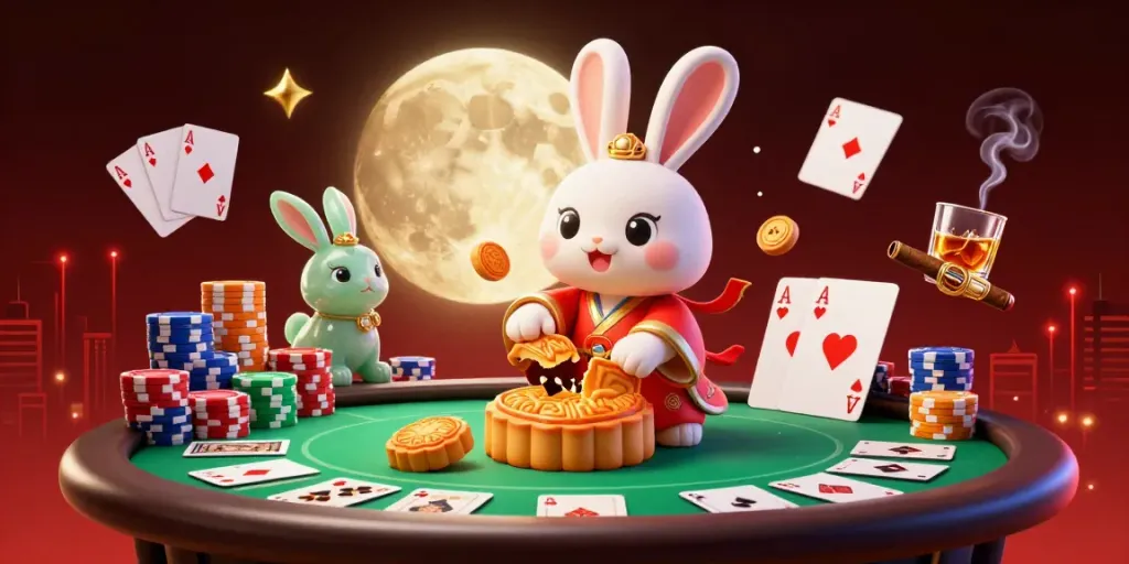 Experience thrilling U888 casino adventures with a moon rabbit in a vibrant gaming scene.