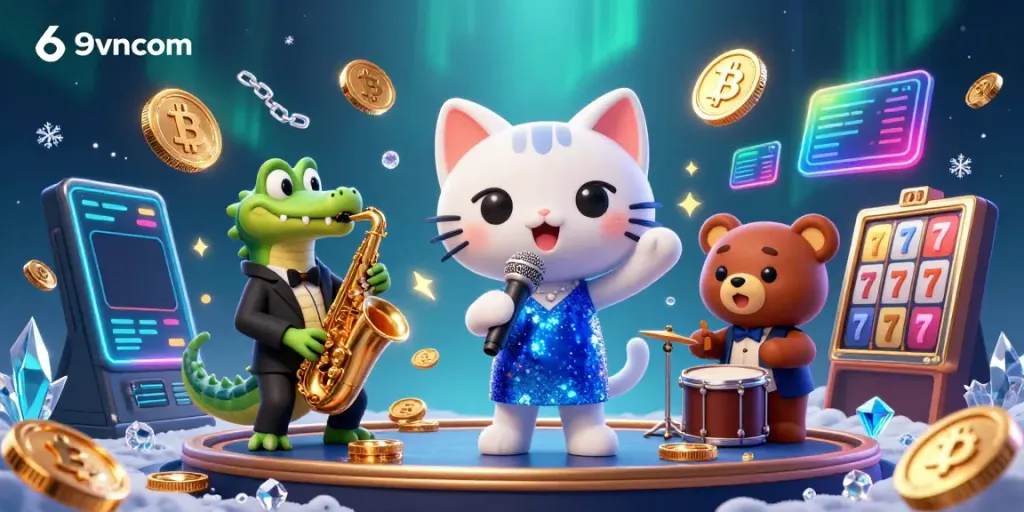 Experience thrilling online gaming at 69vncom with playful cartoon characters in a vibrant casino scene.