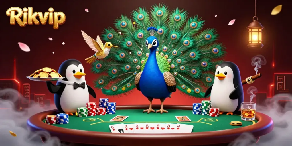 Experience the thrilling action of Rikvip with vibrant casino elements and captivating characters.