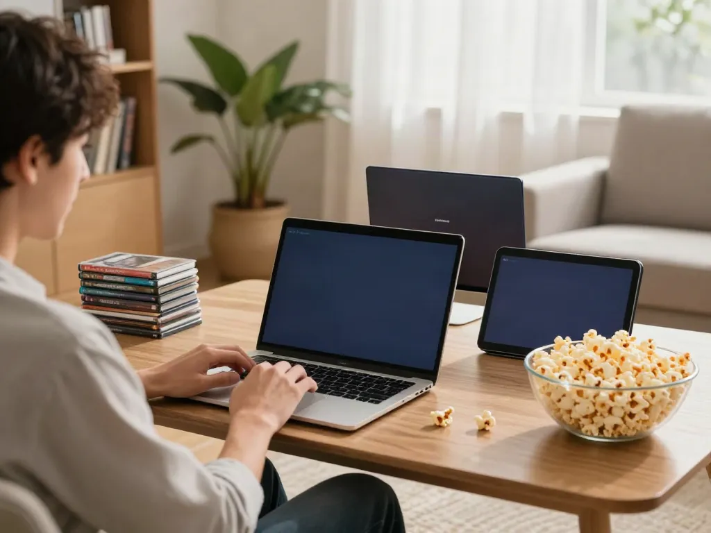 Download old version of MovieBox showcased on smartphone in a cozy living room.