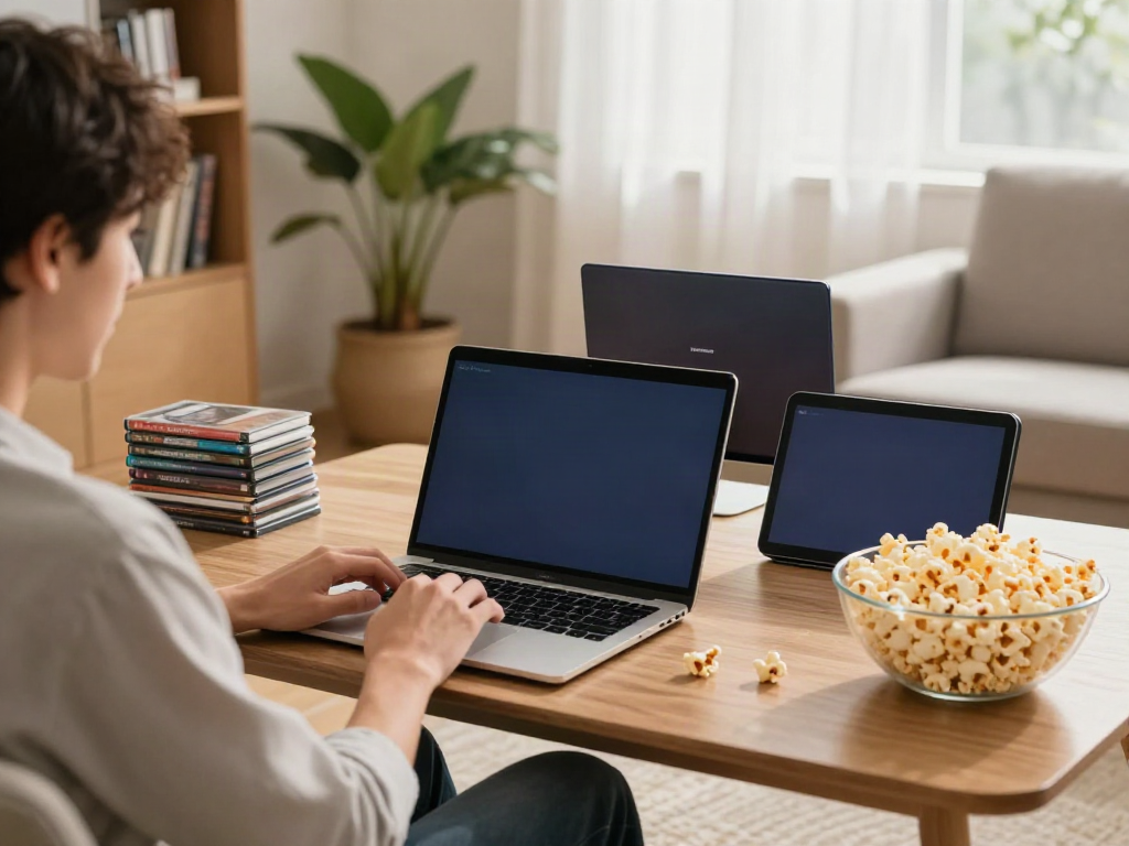 Download old version of MovieBox showcased on smartphone in a cozy living room.