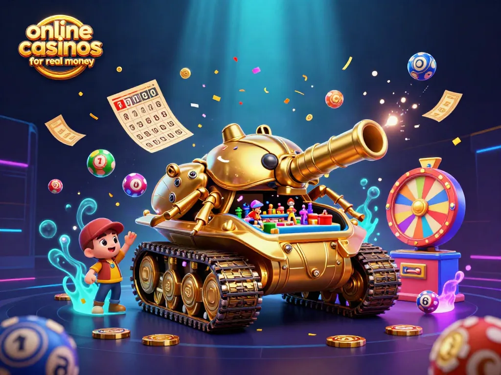Experience vibrant online casinos for real money with exciting game elements and a unique animated scene.