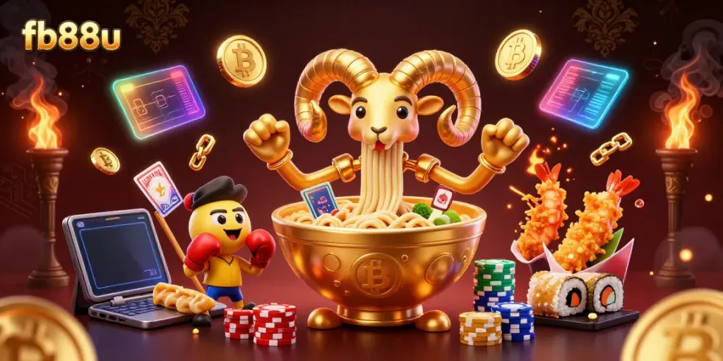 Experience gaming fun at fb88u with a vibrant 3D illustration of casino characters.