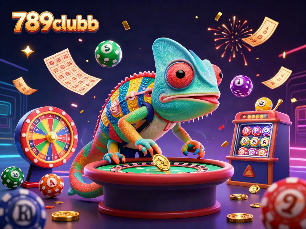 Experience 789clubb with vibrant casino elements, golden coins, and colorful prizes launched in a festive atmosphere.