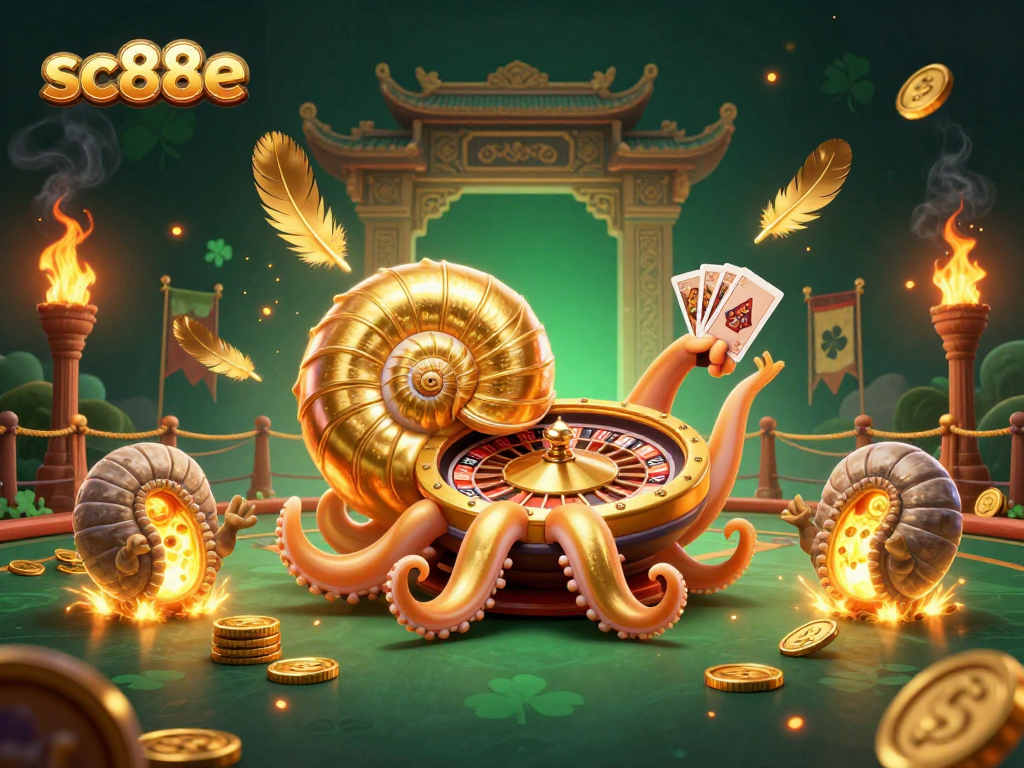 Engage with sc88e to win big at the dynamic ancient casino with a golden roulette wheel and glowing ammonites.