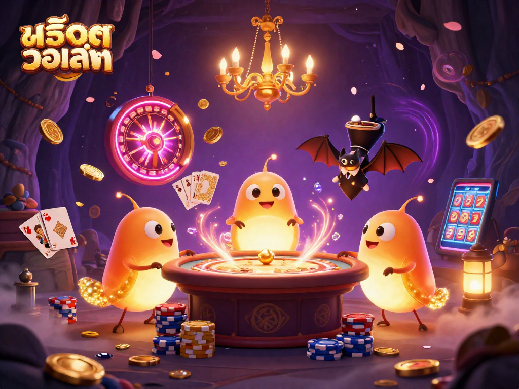 Experience the thrill of สล็อตวอเลท as glowing characters illuminate a vibrant casino scene filled with dynamic gaming elements.