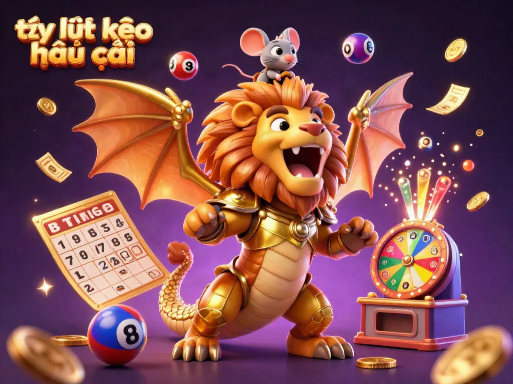 Experience the dynamic world of tỷ lệ kèo nhà cái with roaring chimera and vibrant lottery elements.