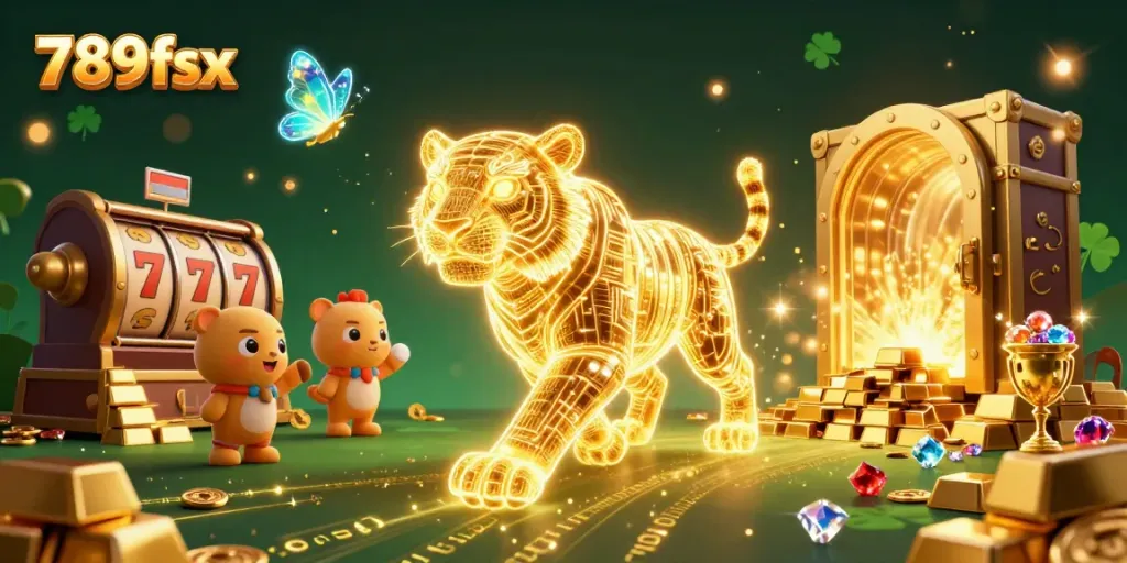 Experience the thrilling energy of 789fzx in a virtual casino with dazzling light effects and treasures.