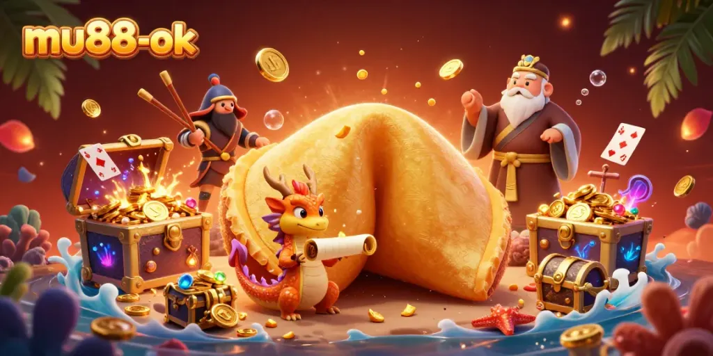 Join the excitement at mu88-ok with a vibrant scene filled with treasures and gaming fun!