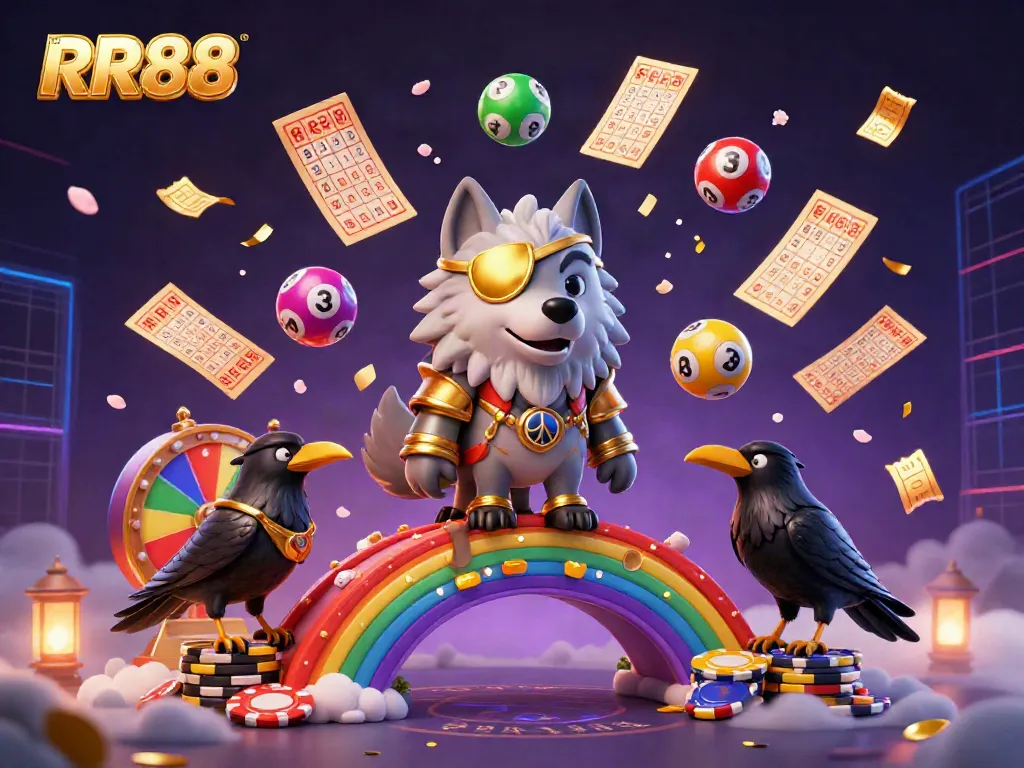 Experience the excitement at RR88 with Odin, his ravens, and vibrant casino elements.