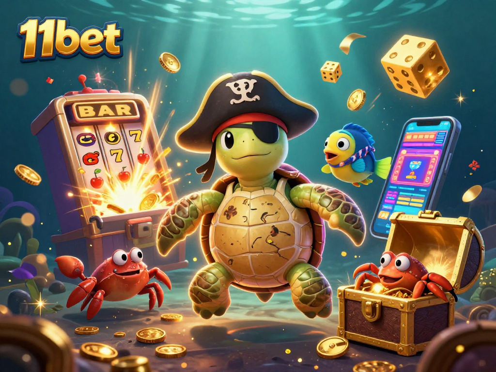Engage in exciting gaming adventures with 11bet's vibrant casino scene featuring lively characters and thrilling slot action.