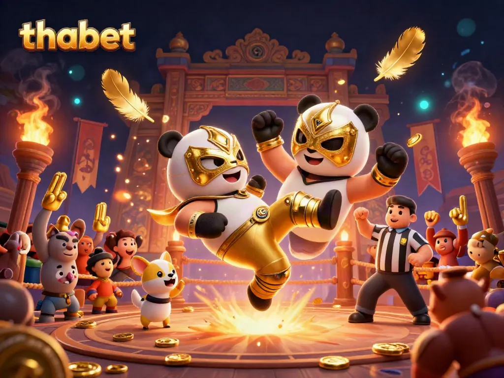Experience thabet's thrilling gaming world with vivid visuals of energetic pandas and chihuahuas in action.