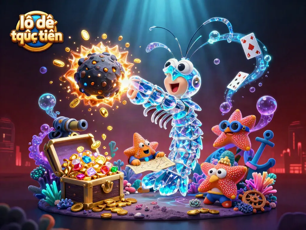 Experience lô đề trực tuyến adventure with explosive treasure hunting underwater, showcasing vibrant gems and coins.