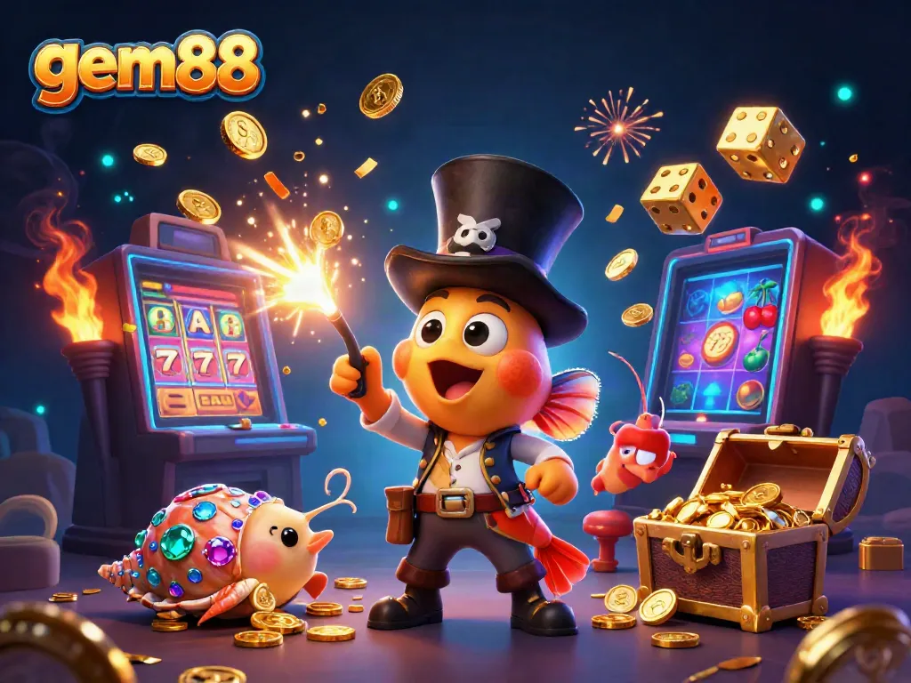 Win big with gem88 as anglerfish and shrimp celebrate around a 3D jackpot burst.