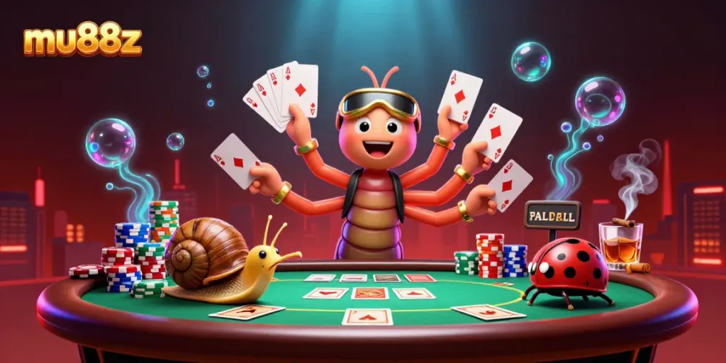 Experience thrilling gaming with mu88z in a lively casino scene featuring playful characters.