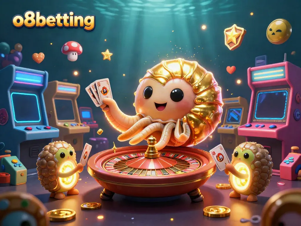 Experience exciting gaming action with o8betting’s vibrant 3D digital casino scene featuring a nautilus roulette wheel.